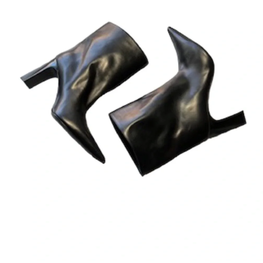 Balenziaga Boots Blade Black Leather Pointed Toe Triangle Heel Women’s Size 9 - Picture 6 of 11